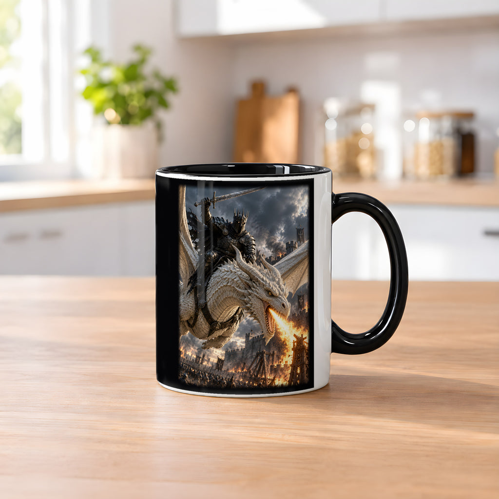 Drachenfeuer in der Schlacht – Drachen-Tasse, innen schwarz, Küchenszene