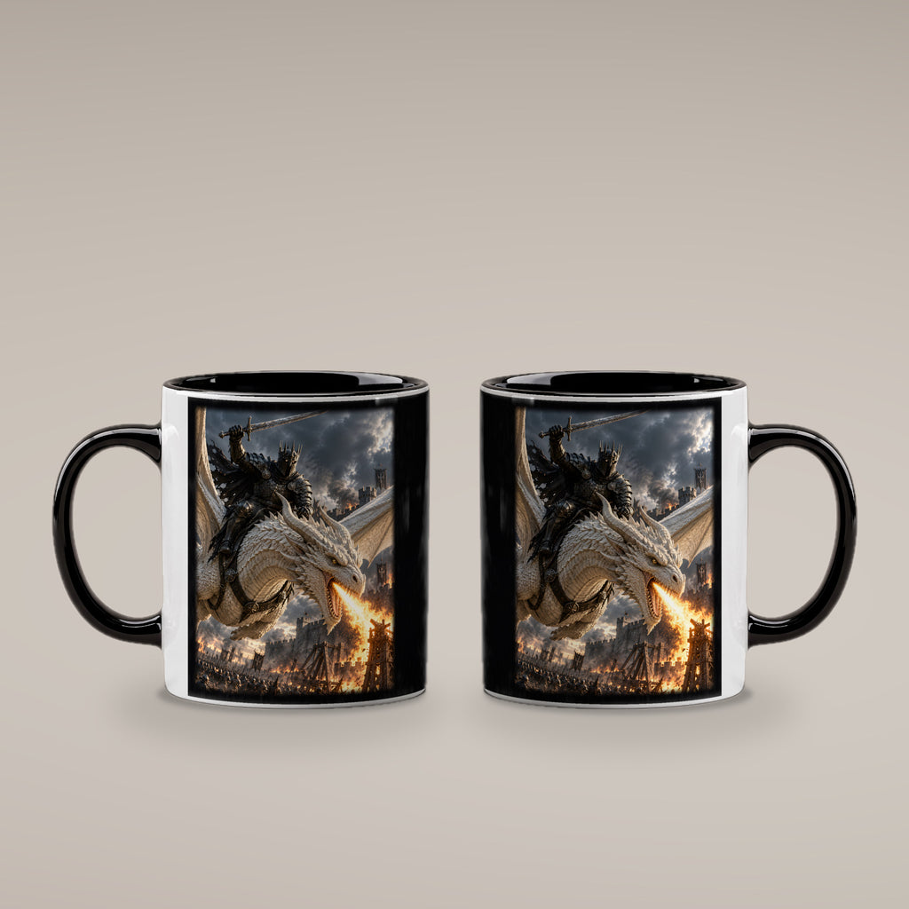 Drachenfeuer in der Schlacht – Drachen-Tasse, innen schwarz, beide Motivseiten