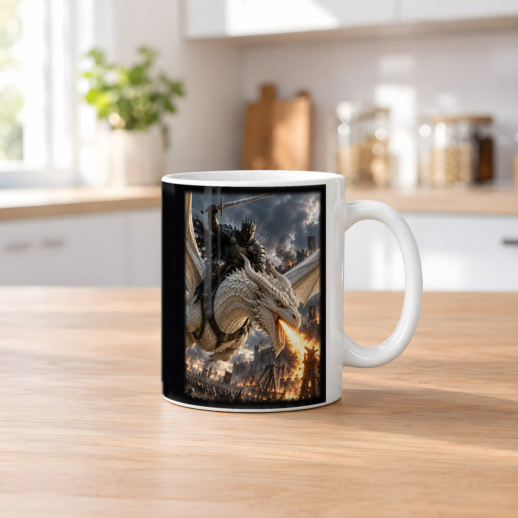 Drachenfeuer in der Schlacht – Drachen-Tasse, weiß, Küchenszene