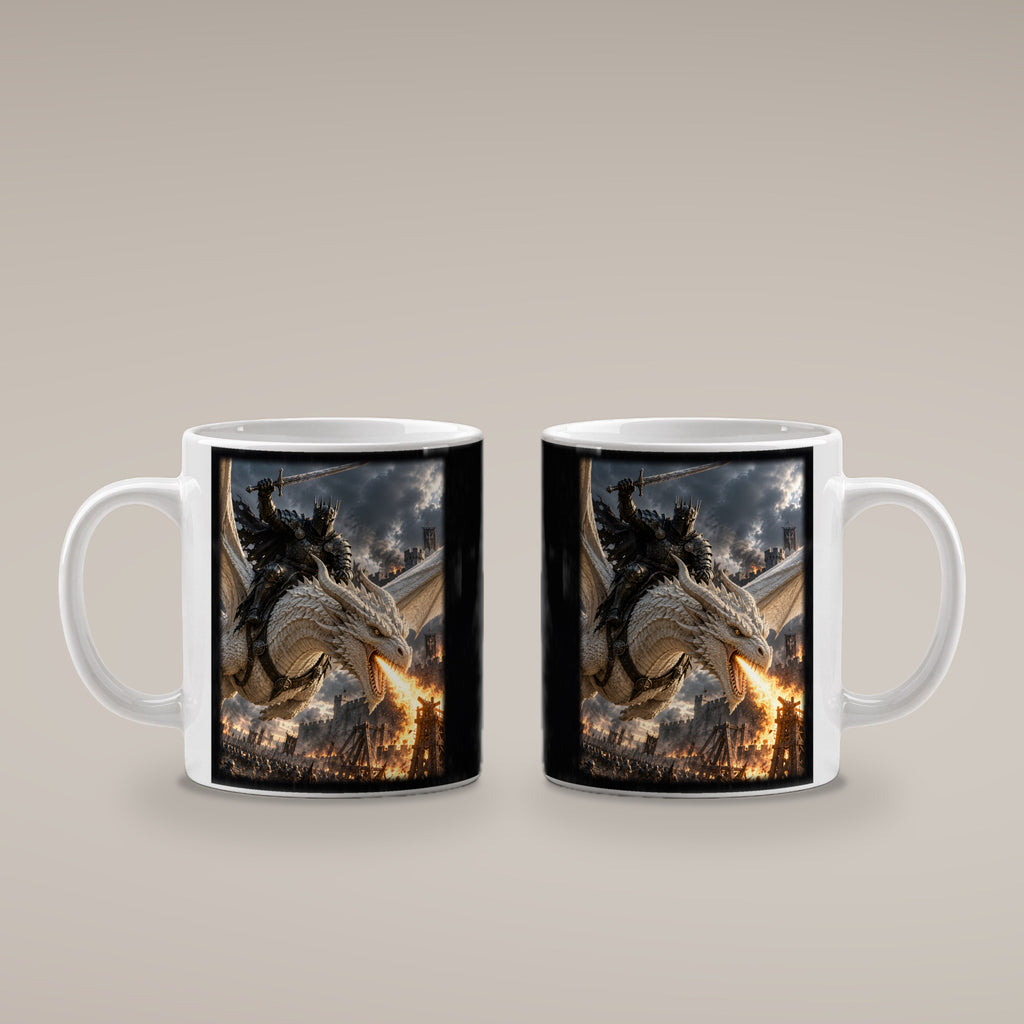 Drachenfeuer in der Schlacht – Drachen-Tasse, weiß, beide Motivseiten