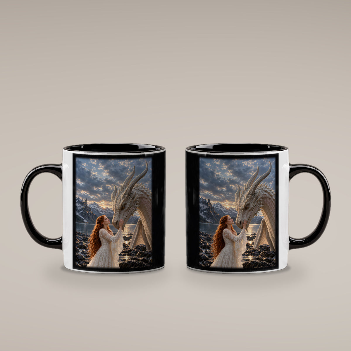 Der Bund mit dem Drachen – Drachen-Tasse, innen schwarz, beide Motivseiten