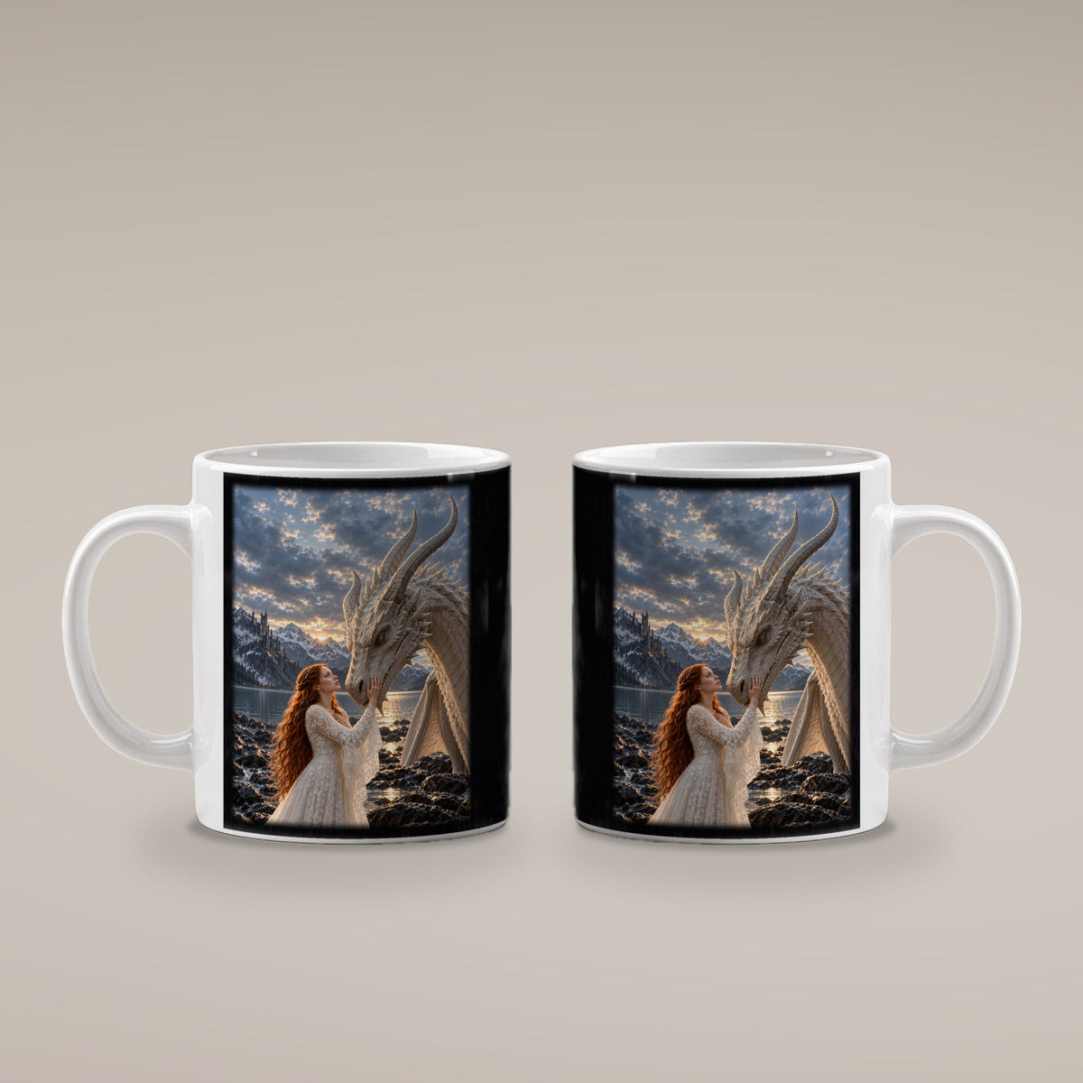 Der Bund mit dem Drachen – Drachen-Tasse, weiß, beide Motivseiten