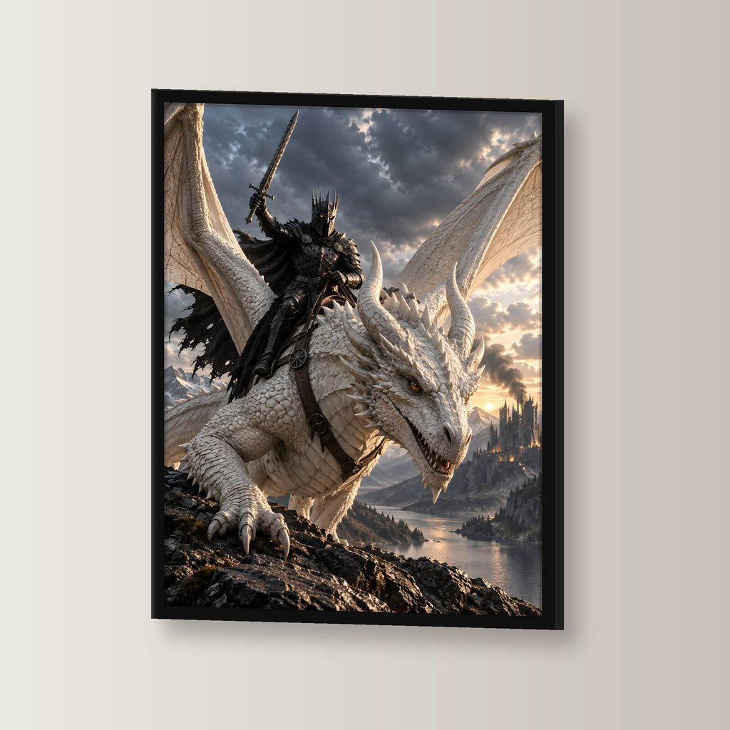 Aufbruch vom Grat – Drachen-Wandbild im schwarzen Holzrahmen, seitliche Ansicht