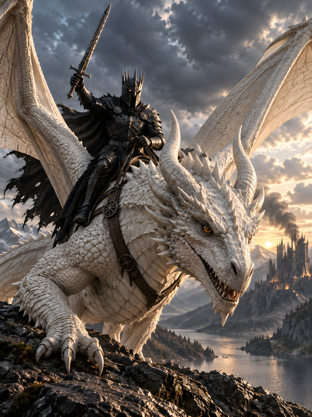Aufbruch vom Grat – Drachen-Wandbild im schwarzen Holzrahmen, Motiv im Detail