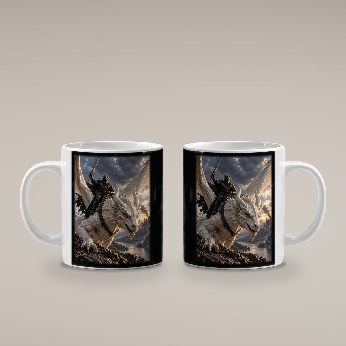 Aufbruch vom Grat – Drachen-Tasse, weiß, beide Motivseiten