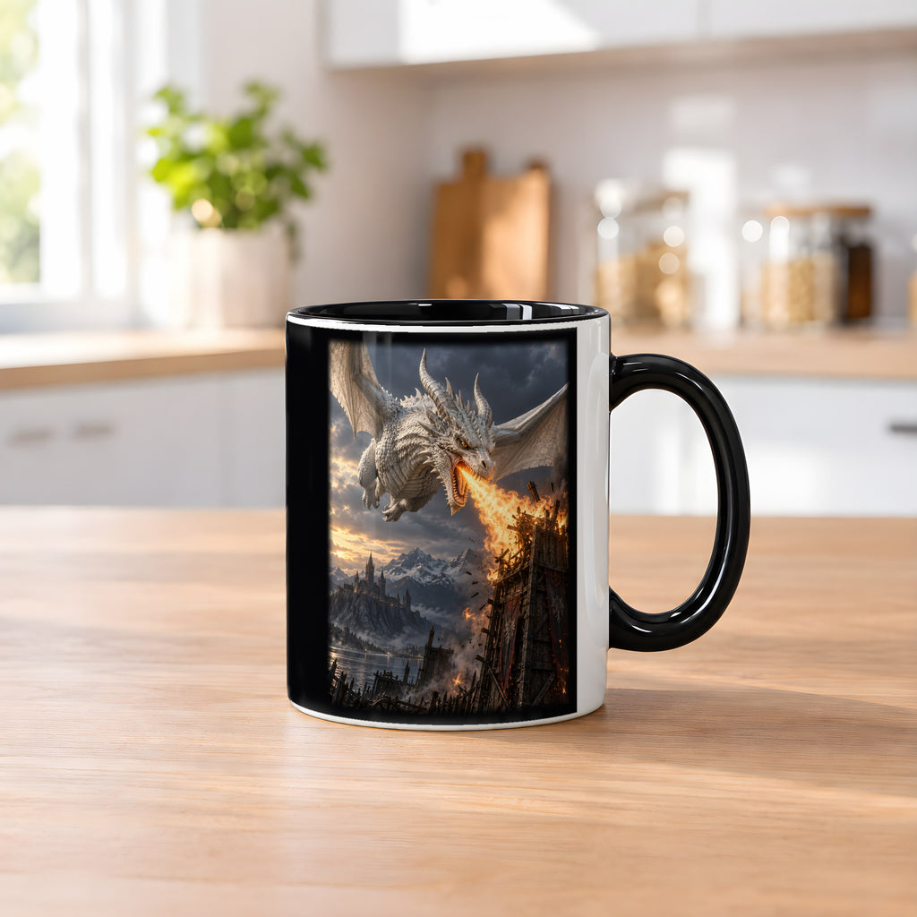 Feuer des Wächters – Drachen-Tasse, innen schwarz, Küchenszene