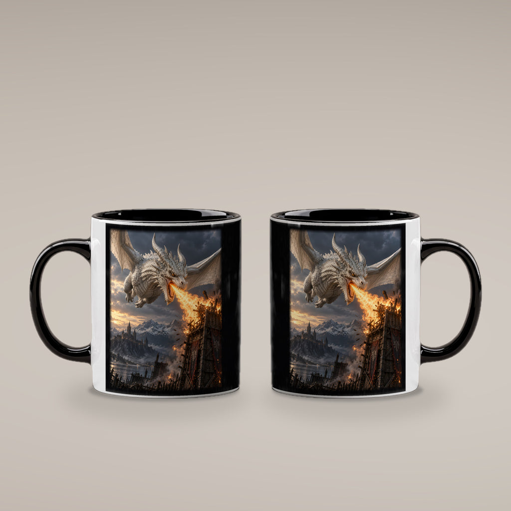 Feuer des Wächters – Drachen-Tasse, innen schwarz, beide Motivseiten