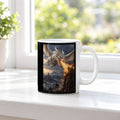 Feuer des Wächters – Drachen-Tasse, weiß, am Fenster