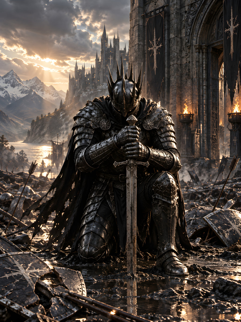Der letzte Stand – Ritter-Wandbild im schwarzen Holzrahmen, Motiv im Detail