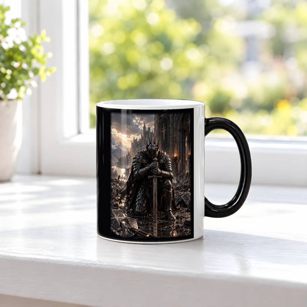 Der letzte Stand – Ritter-Tasse, Black Edition, am Fenster