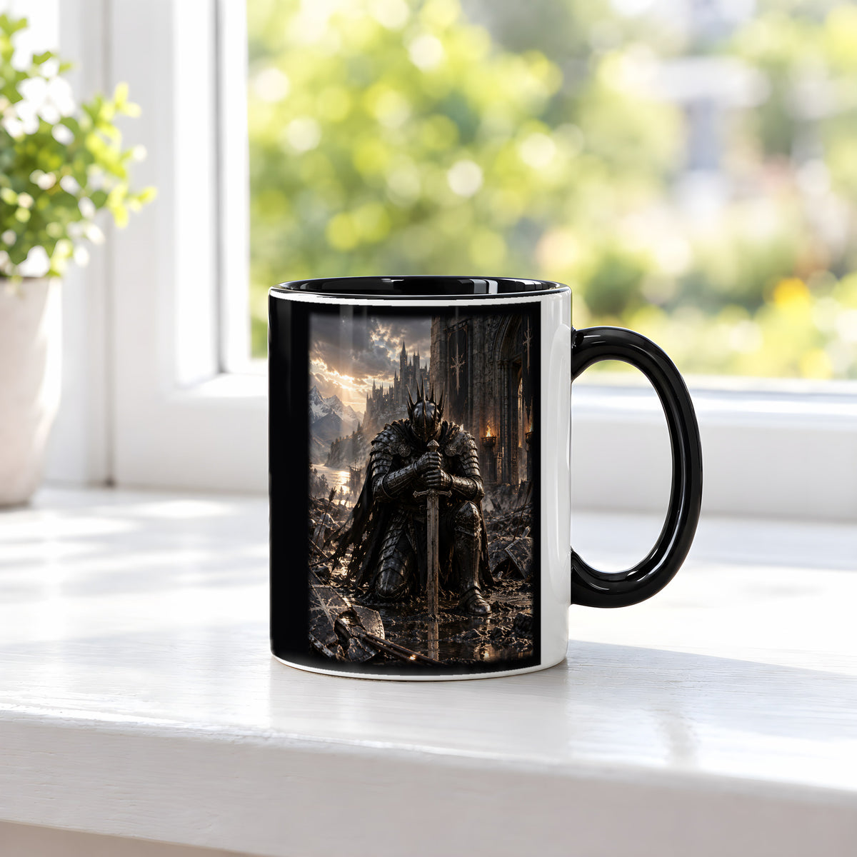 Der letzte Stand – Ritter-Tasse, innen schwarz, am Fenster