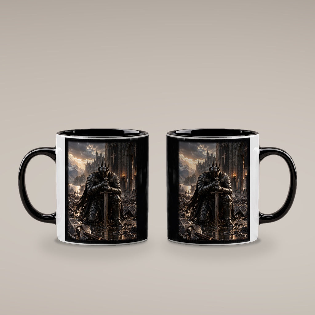 Der letzte Stand – Ritter-Tasse, innen schwarz, beide Motivseiten