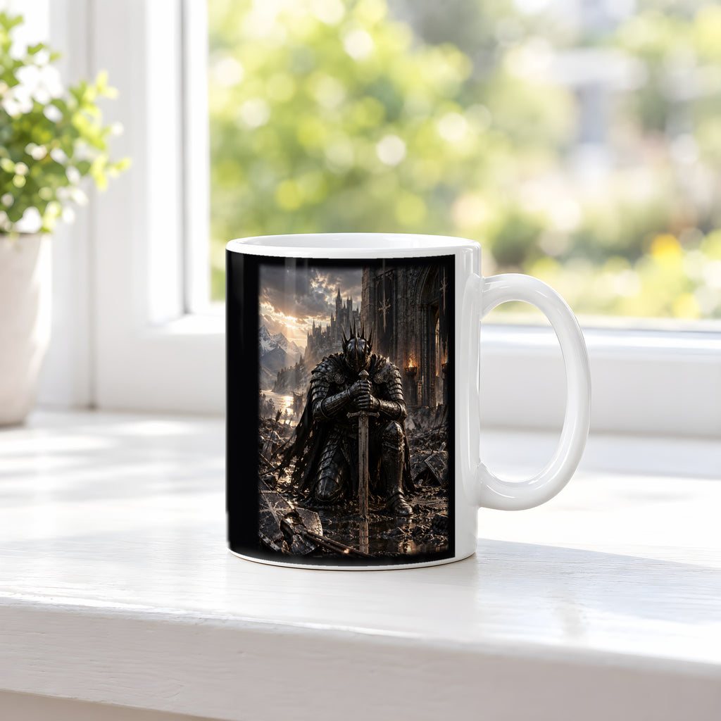 Der letzte Stand – Ritter-Tasse, weiß, am Fenster