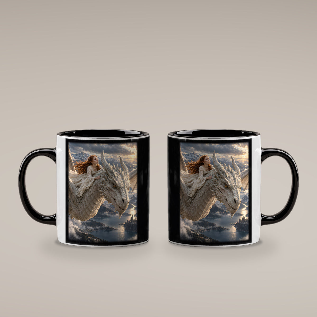 Sicher durch den Sturm – Drachen-Tasse, innen schwarz, beide Motivseiten