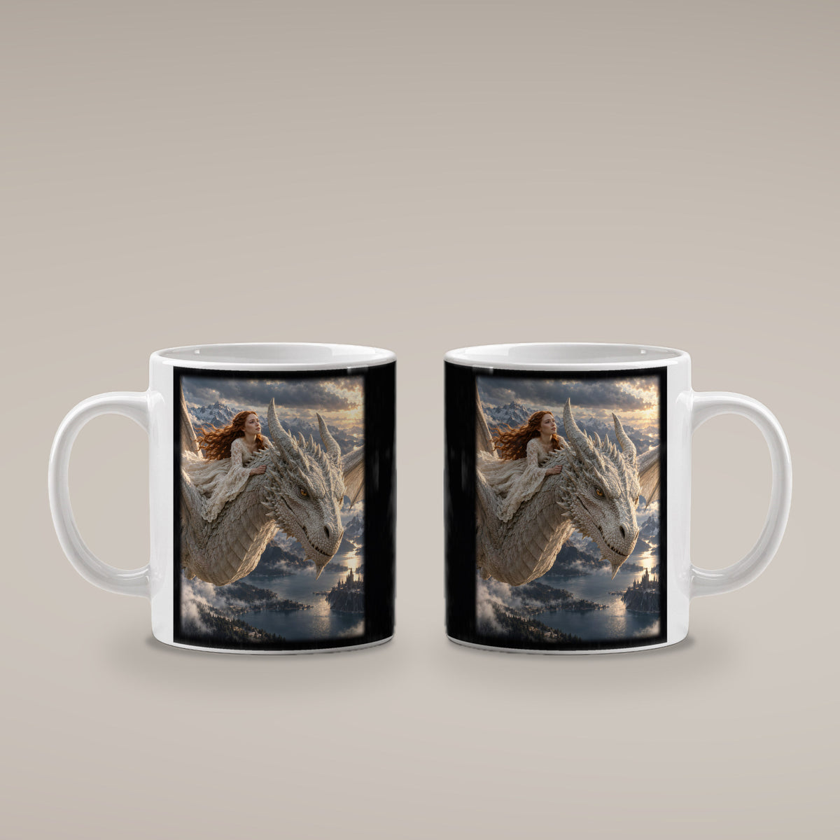 Sicher durch den Sturm – Drachen-Tasse, weiß, beide Motivseiten