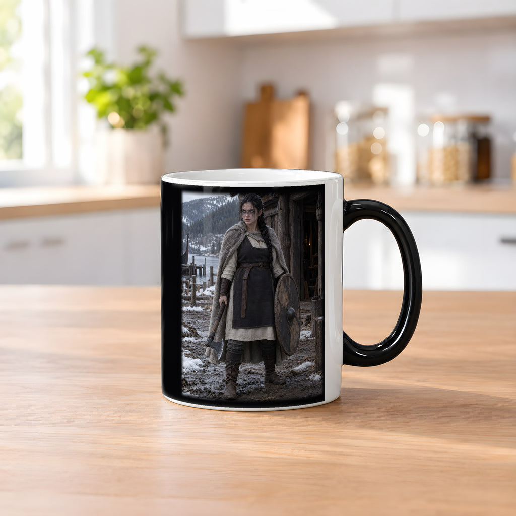 Entschluss der Schildmaid – Wikinger-Tasse, Black Edition, Küchenszene