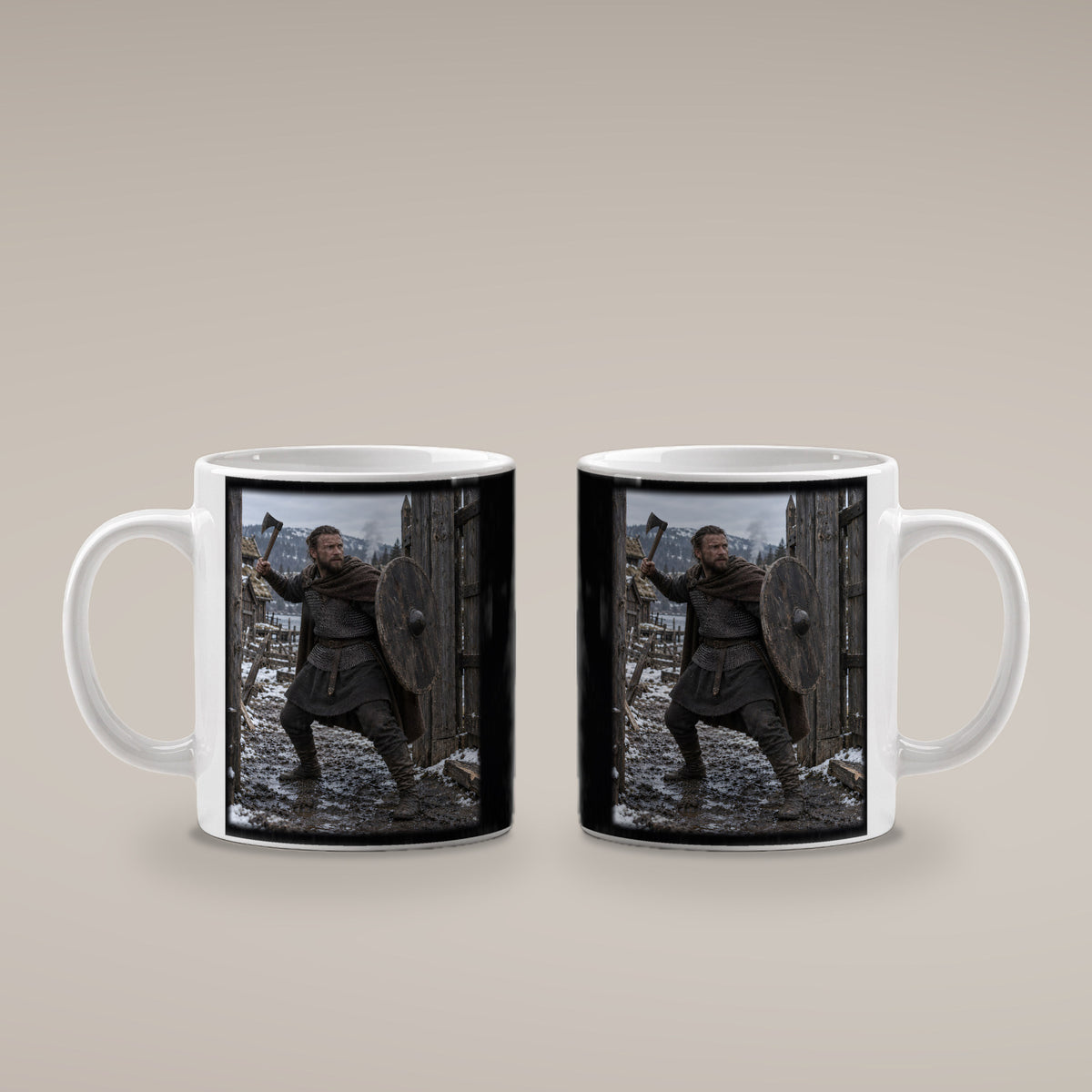 Verteidiger des Wikingertors – Wikinger-Tasse, weiß, beide Motivseiten