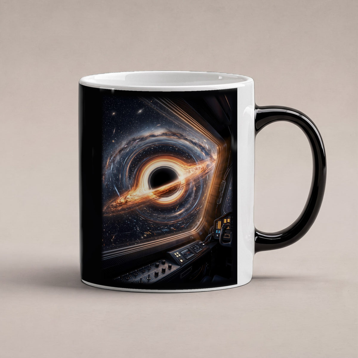 Anflug auf den Abgrund – Black Edition Zaubertasse mit Motiv (heiß), freigestellt
