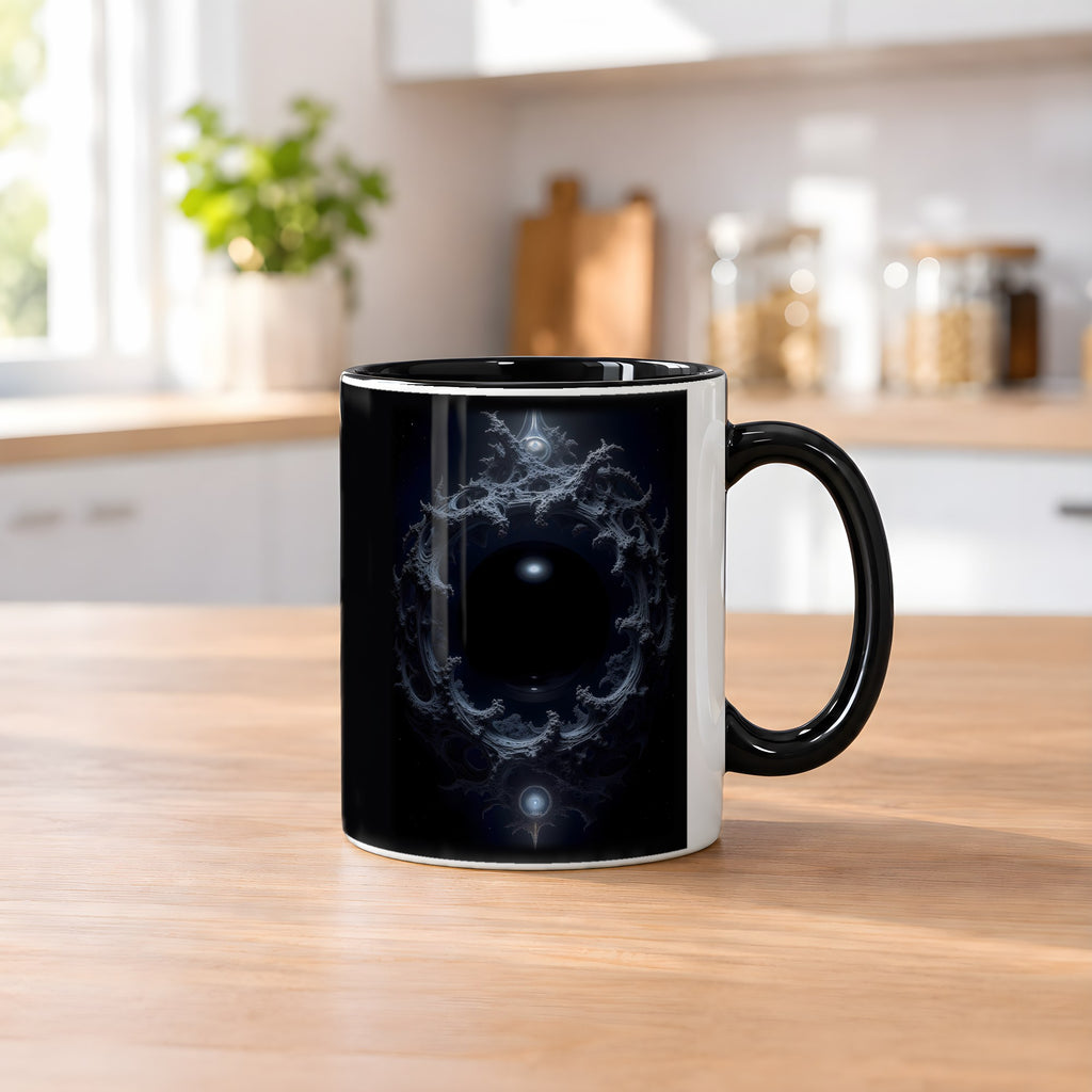 Das Auge der Leere – Tasse innen schwarz, auf dem Küchentresen