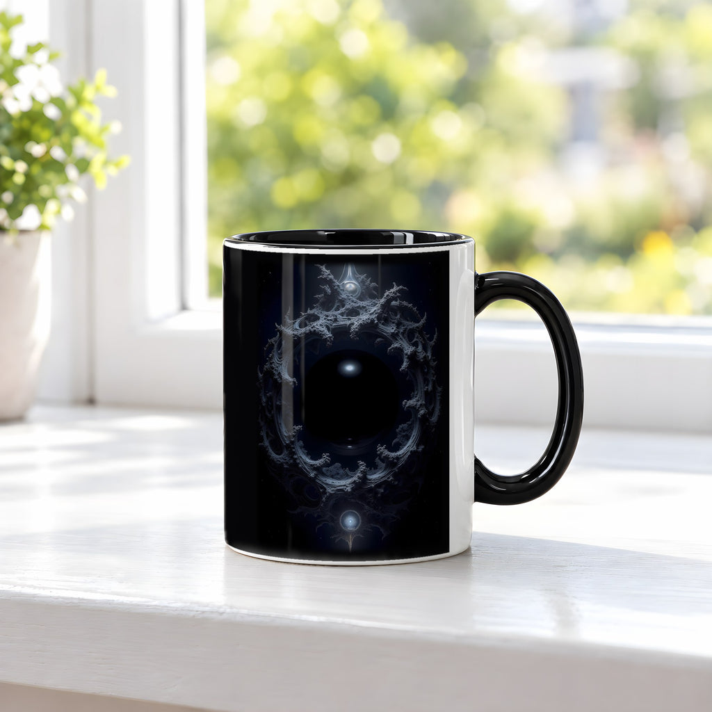 Das Auge der Leere – Tasse innen schwarz, auf der Fensterbank