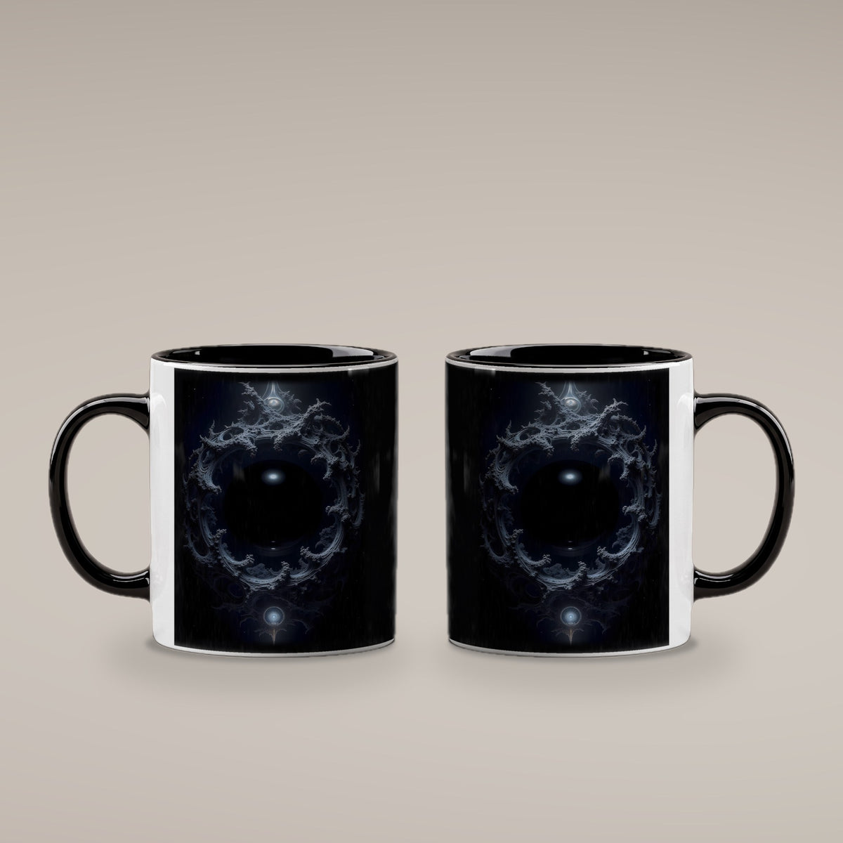 Das Auge der Leere – Tasse innen schwarz, beide Seiten bedruckt