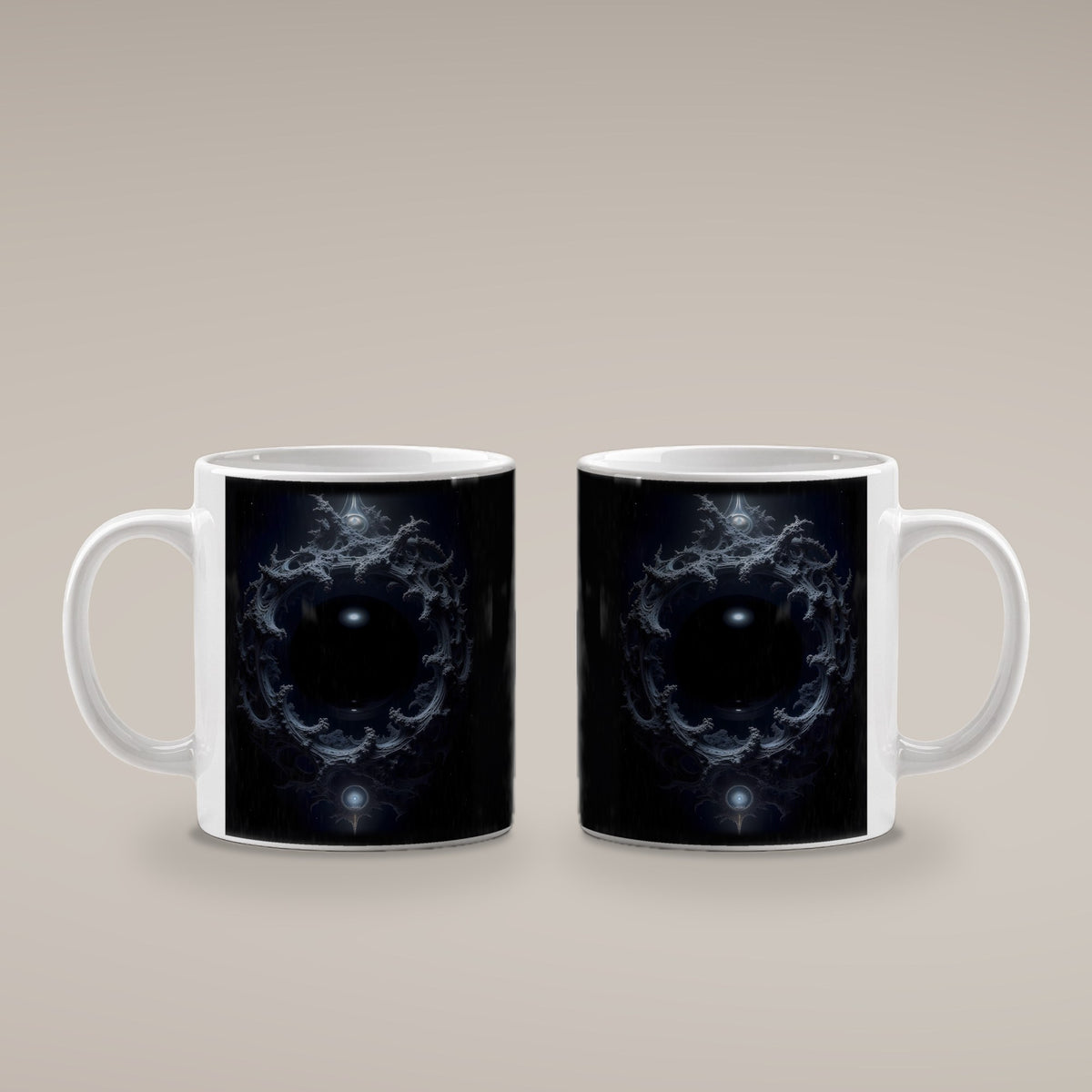 Das Auge der Leere – weiße Tasse, beide Seiten bedruckt