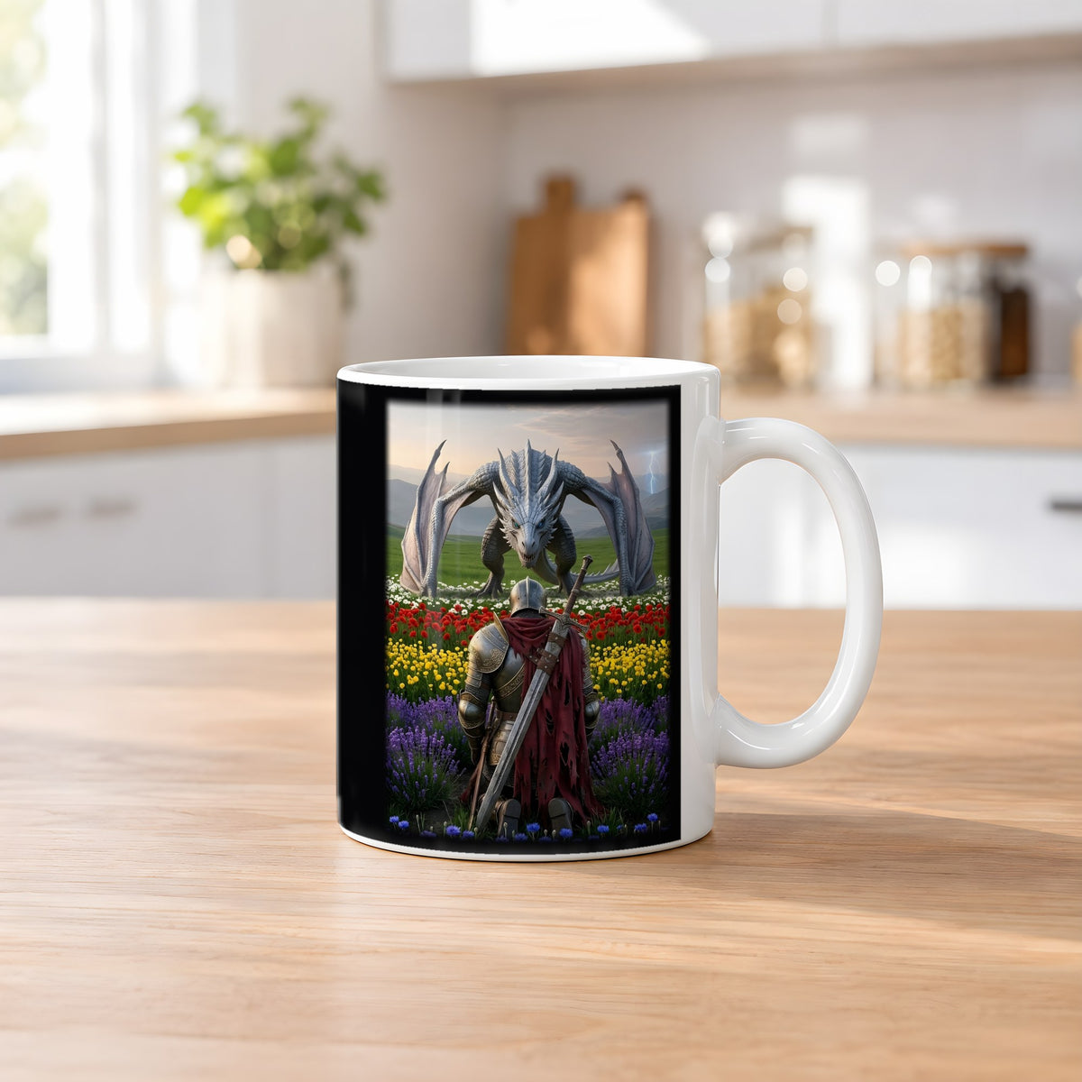 Tasse mit Beispielmotiv auf dem Küchentresen