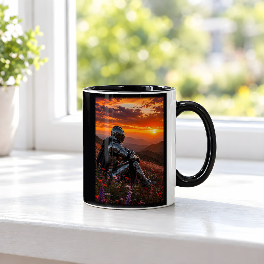 Am Ende des Tages – Tasse innen schwarz, auf der Fensterbank