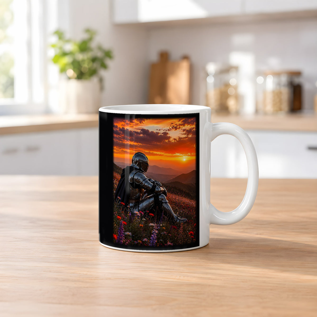 Am Ende des Tages – weiße Tasse, auf dem Küchentresen