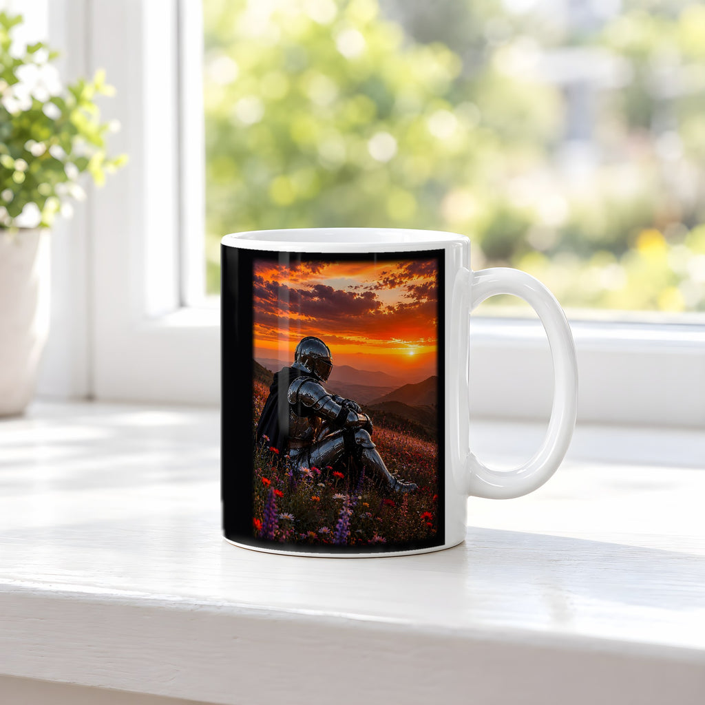 Am Ende des Tages – weiße Tasse, auf der Fensterbank