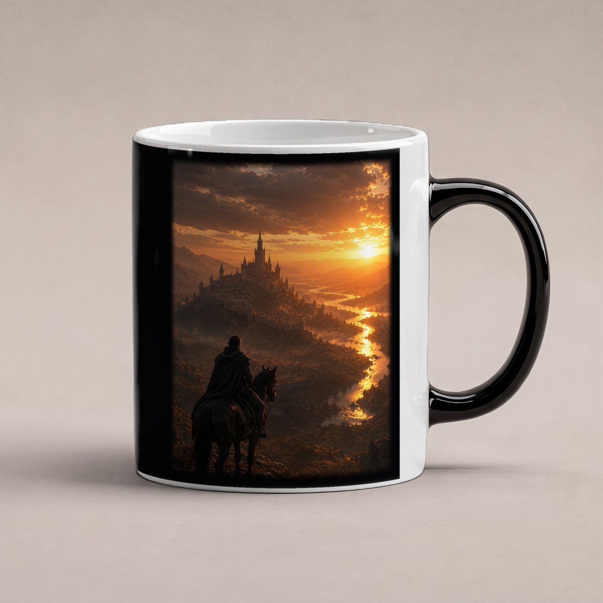 Am stillen Fluss – Black Edition Zaubertasse mit Motiv (heiß), freigestellt
