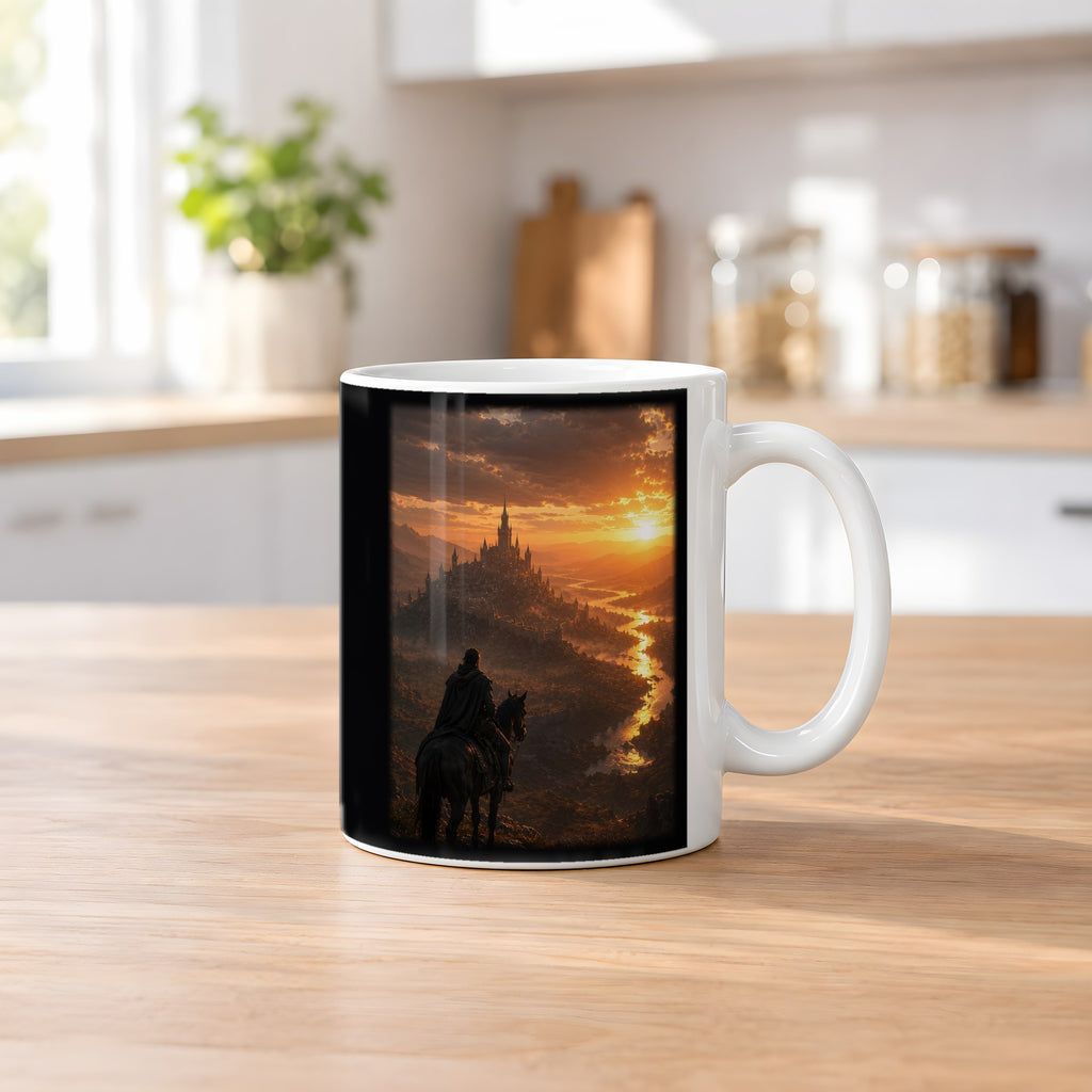 Am stillen Fluss – weiße Tasse, auf dem Küchentresen