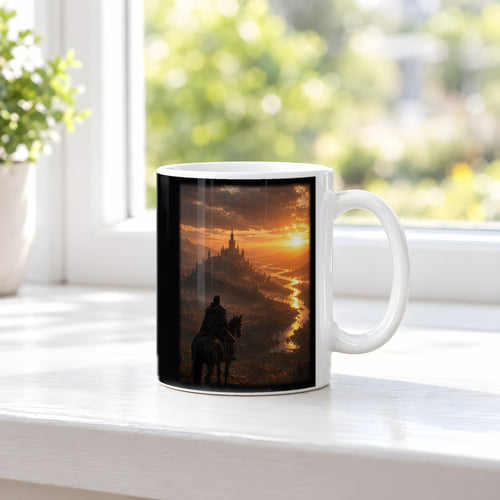 Am stillen Fluss – weiße Tasse, auf der Fensterbank