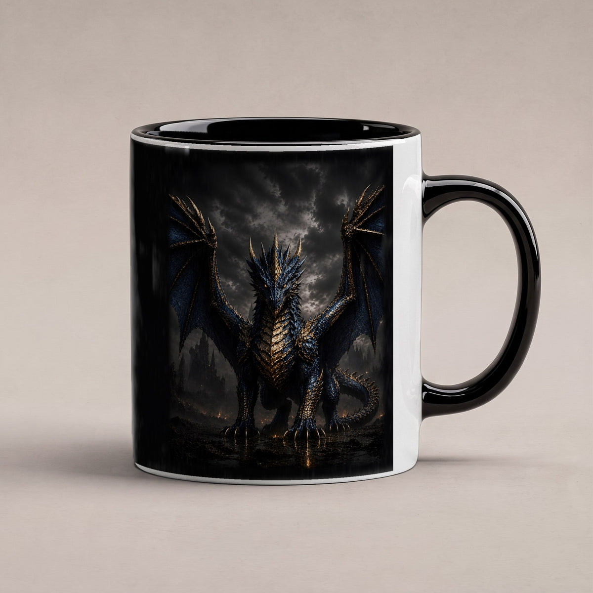 Der Azurdrache – Tasse innen schwarz, freigestellt