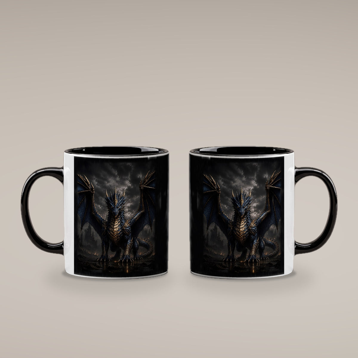 Der Azurdrache – Tasse innen schwarz, beide Seiten bedruckt