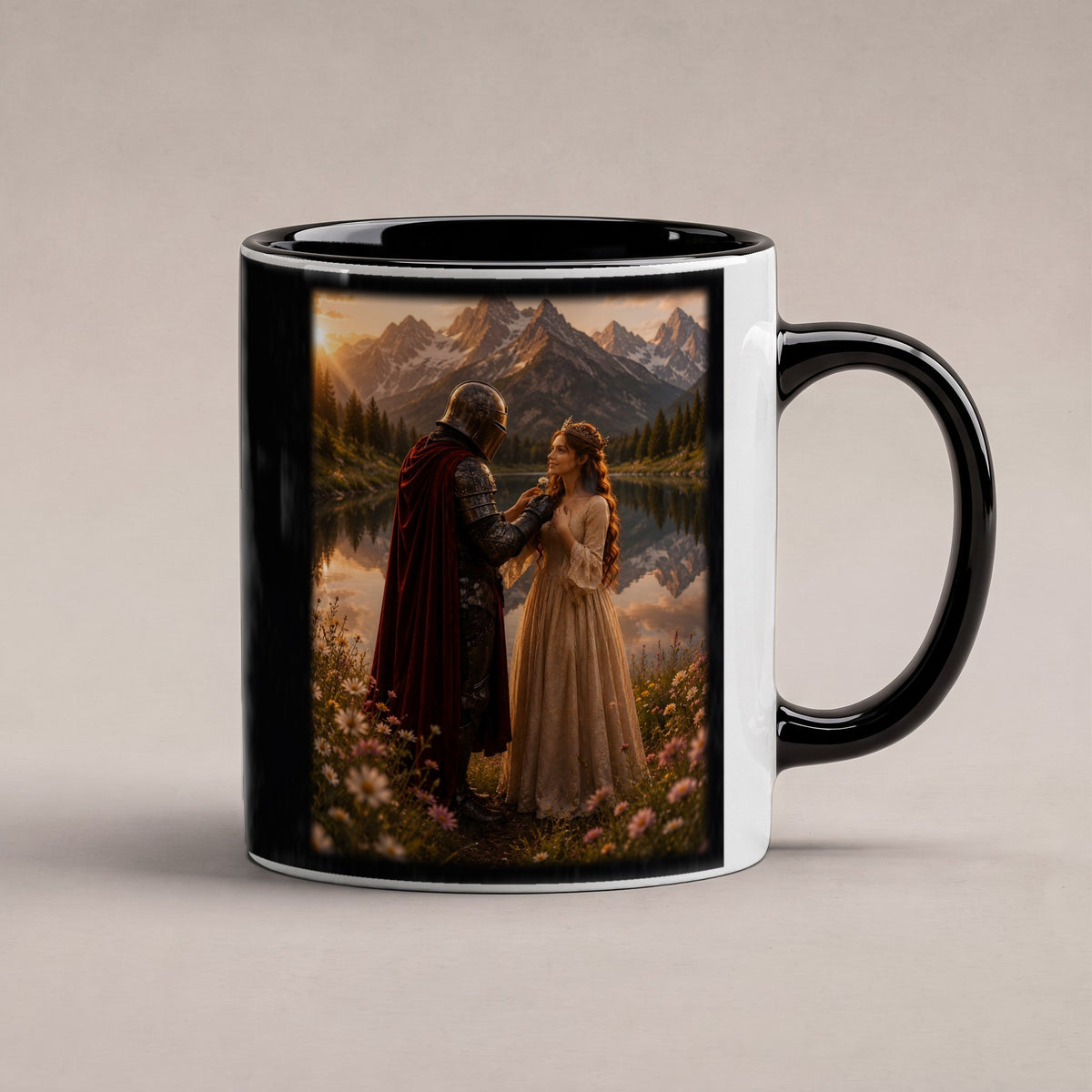 Blüten am Bergsee – Tasse innen schwarz, freigestellt