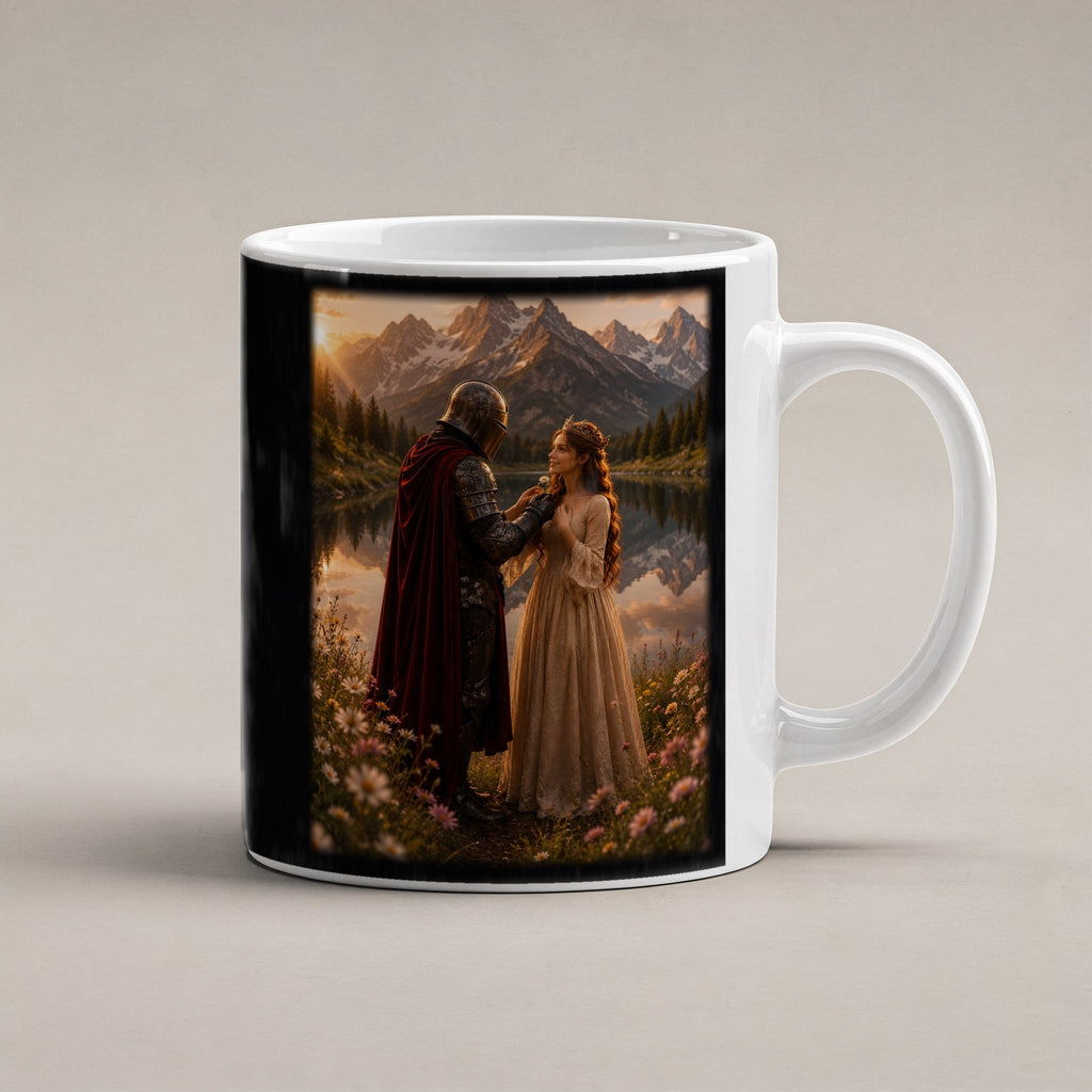 Blüten am Bergsee – weiße Tasse, freigestellt
