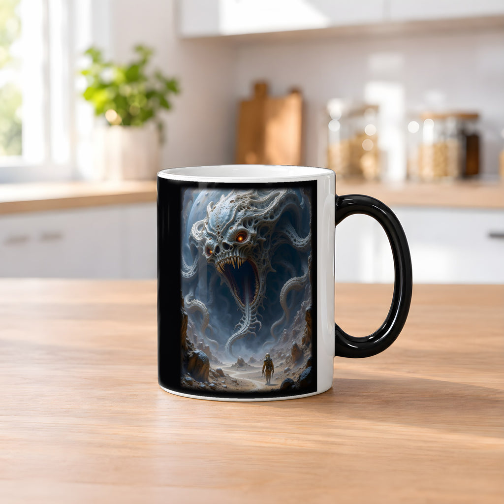 Der Behemoth – Black Edition Zaubertasse mit Motiv (heiß), auf dem Küchentresen