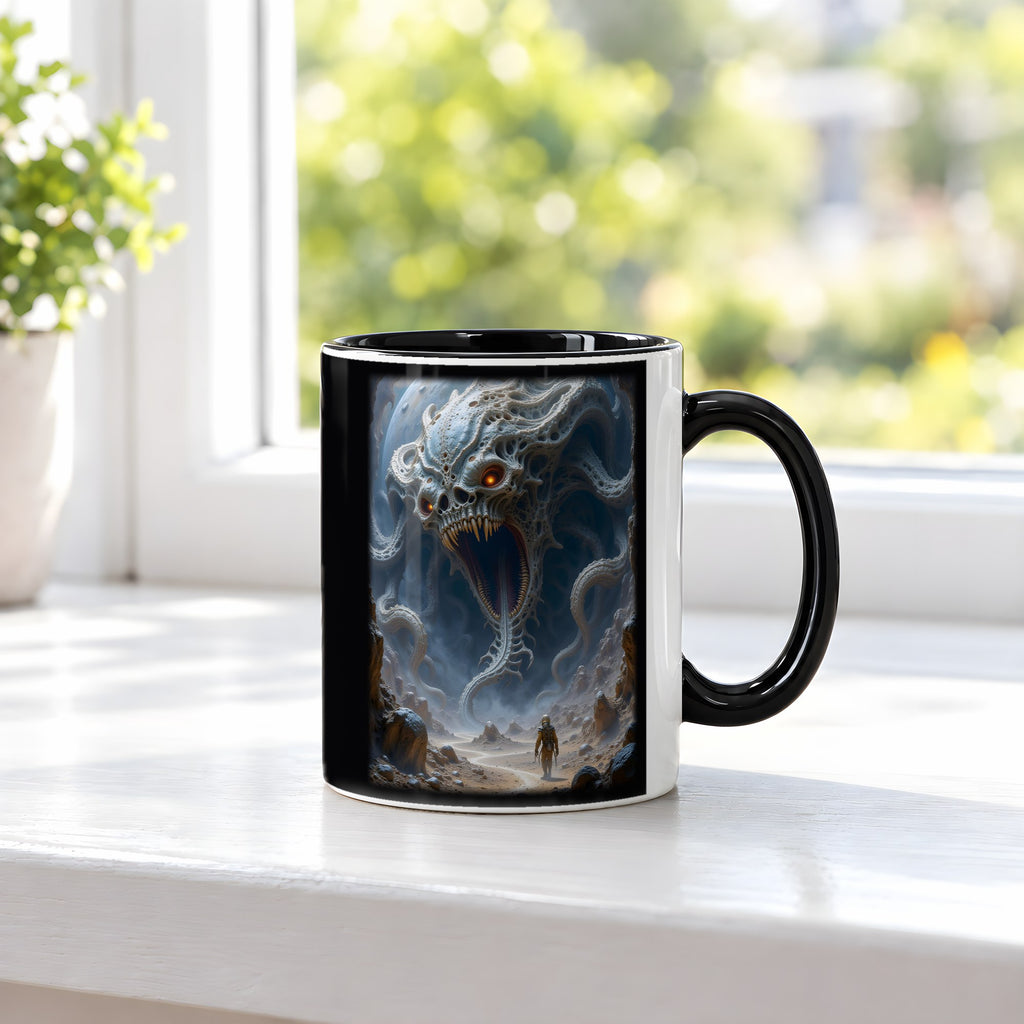 Der Behemoth – Tasse innen schwarz, auf der Fensterbank