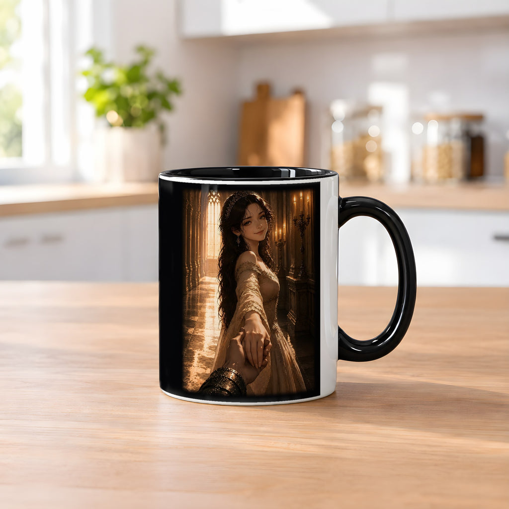 Die Braut im Kerzenlicht – Tasse innen schwarz, auf dem Küchentresen