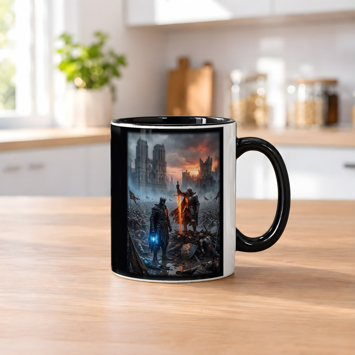 Die Letzten vor der Kathedrale – Tasse innen schwarz, auf dem Küchentresen