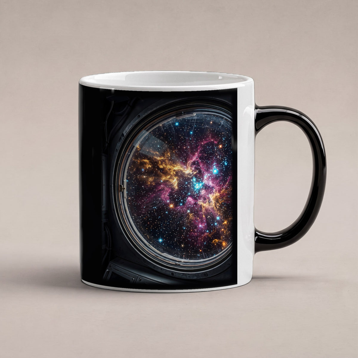 Blick durchs Bullauge – Black Edition Zaubertasse mit Motiv (heiß), freigestellt