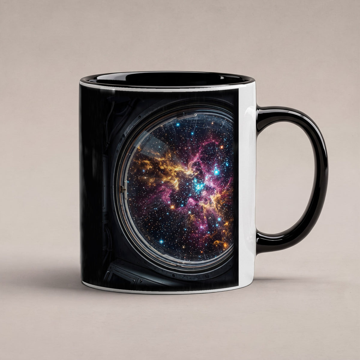 Blick durchs Bullauge – Tasse innen schwarz, freigestellt