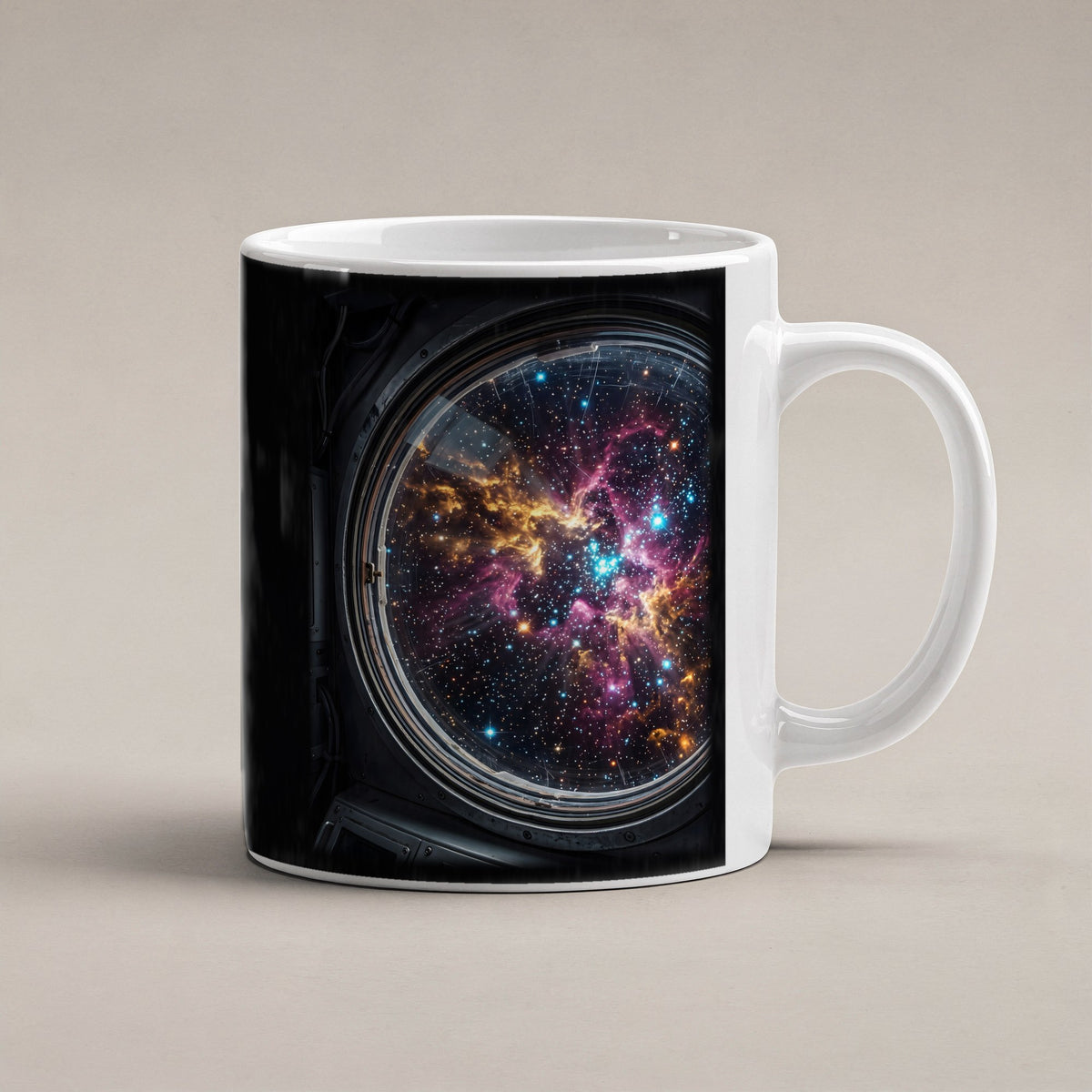 Blick durchs Bullauge – weiße Tasse, freigestellt