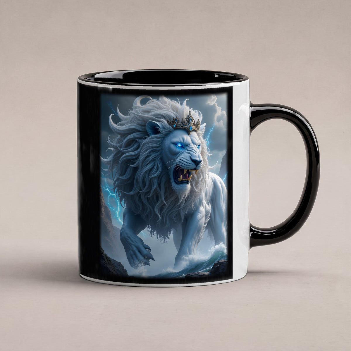 Der Blitzlöwe – Tasse innen schwarz, freigestellt