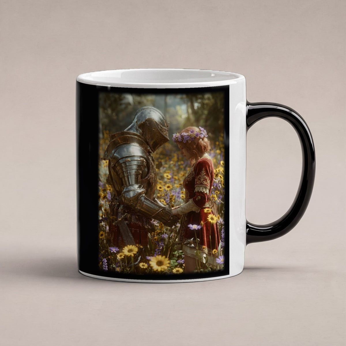Das Blütenversprechen – Black Edition Zaubertasse mit Motiv (heiß), freigestellt