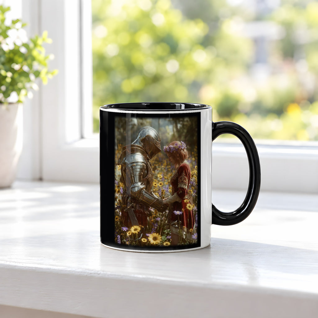 Das Blütenversprechen – Tasse innen schwarz, auf der Fensterbank