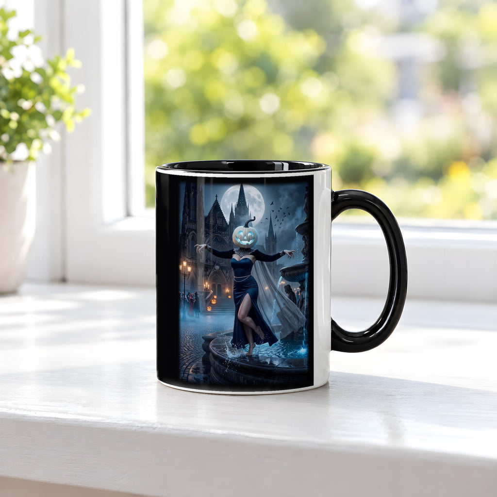 Die Brunnentänzerin – Tasse innen schwarz, auf der Fensterbank