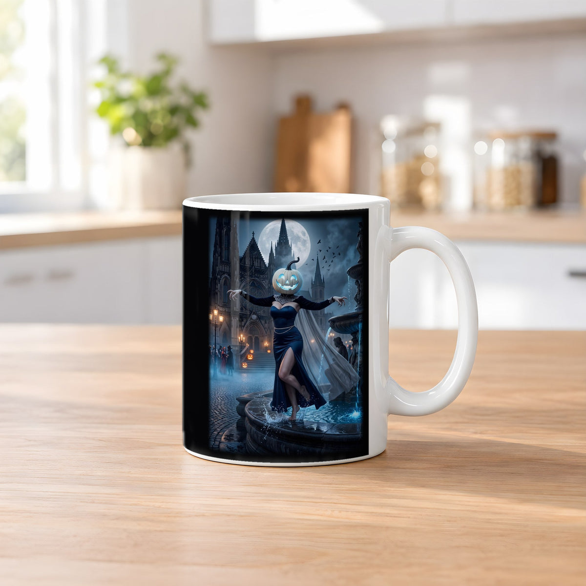 Die Brunnentänzerin – weiße Tasse, auf dem Küchentresen