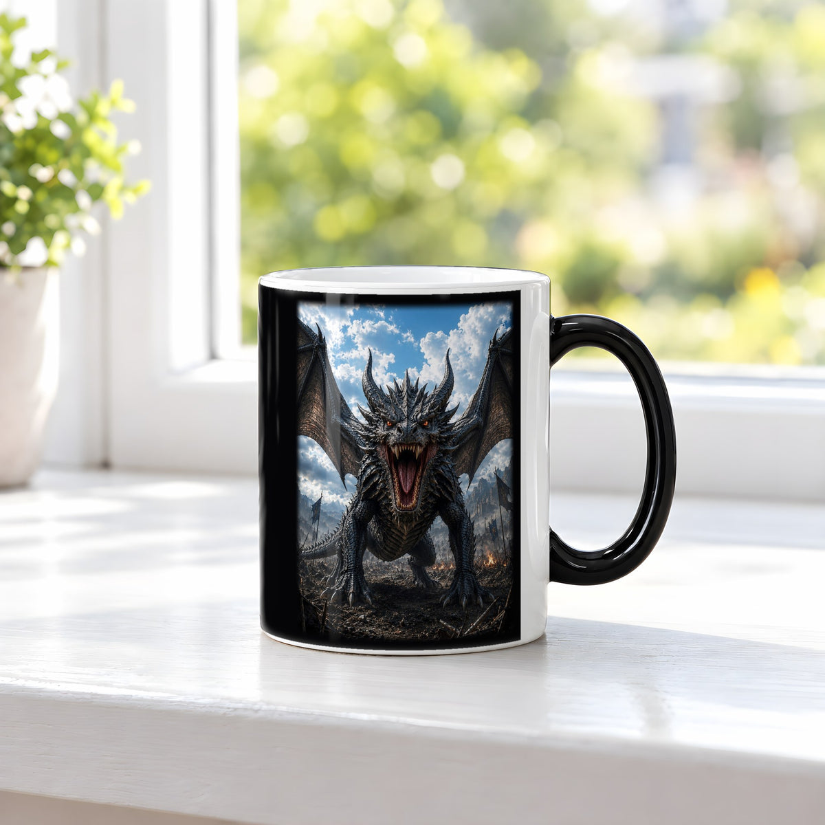Der Blutzahn – Black Edition Zaubertasse mit Motiv (heiß), auf der Fensterbank
